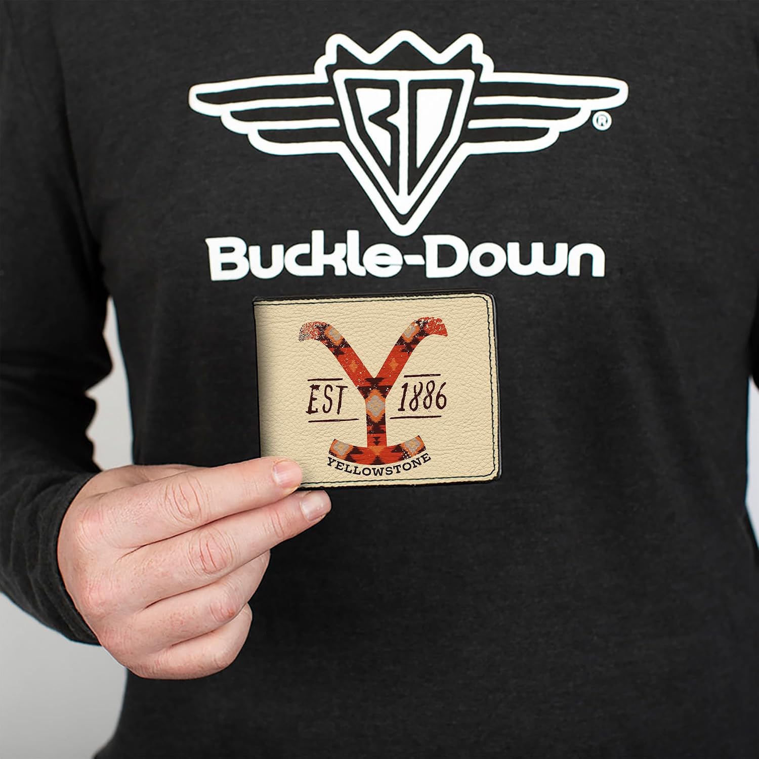 Buckle-Down Yellowstone Show Wallet, Bifold, Yellowstone Dutton Ranch Est 1886 and Native American Pattern, Vegan Leather