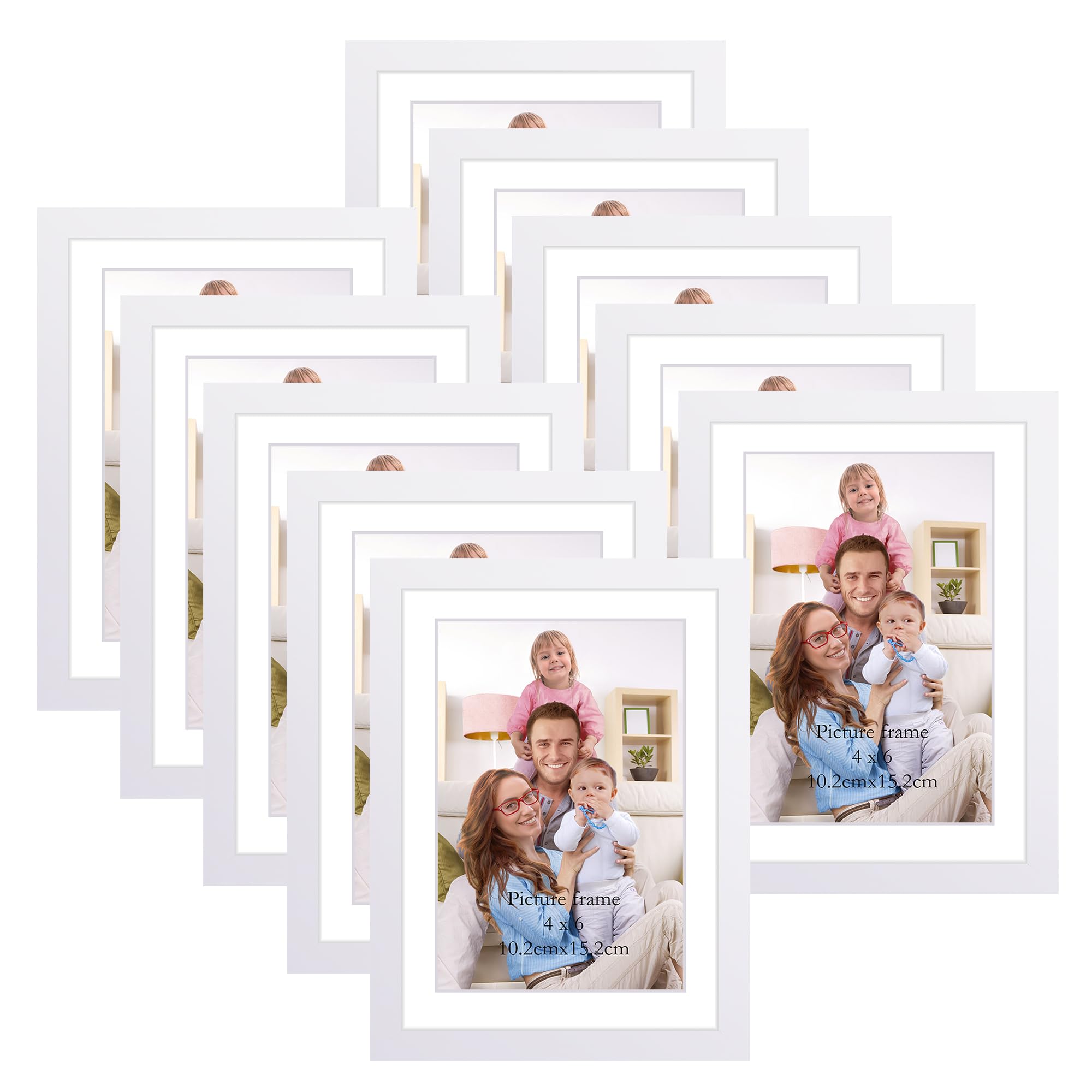Cadre photo blanc 10x15 cm pour salon et bureau, lot de 10 décorations murales