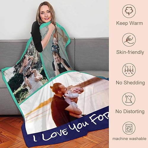 Miniatura 6 de YESCUSTOM Manta personalizada para el día del padre con fotos y texto, manta de collage de texto, regalos personalizados para papá de hija, hijo,
