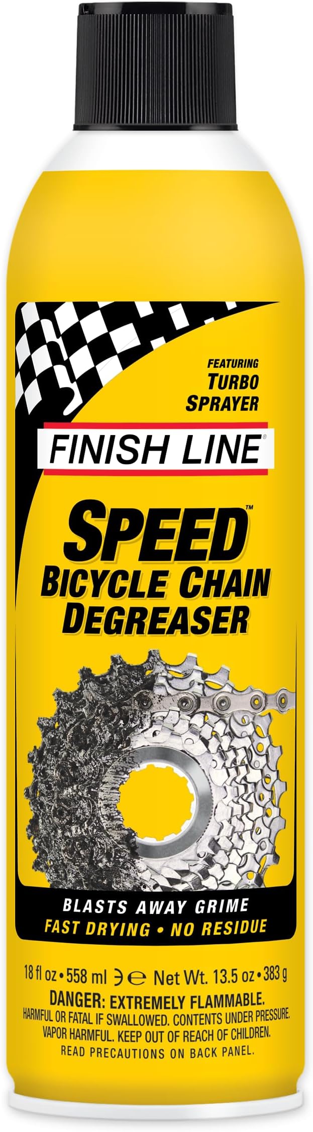 Finish Line Speed Bike Degreaser – Powerful Dry Formula for Bicycle Chains, Gears, and Disc Brakes, Turbo Spray Cleans Fast, Evaporates with No Residue, 18 oz