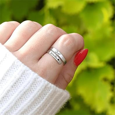 Just Breathe Ring for Women Men Adjustable Heart Hope Rings Black Inspirational Spiral Wrap Healing Rings Silver Stainless Steel Encouragement Ring Self Love Ring Jewelry