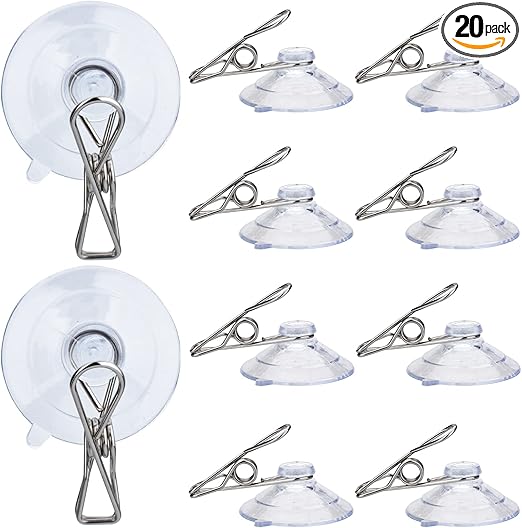 AccEncyc 24Pcs Suction Cup Clips for Windows 2" Suction Clips Clear Suction Cup Clamp Holder Suction Cup with Spring Clamps Sucker clamp Clip Window Swivel Clip with Suction Cup