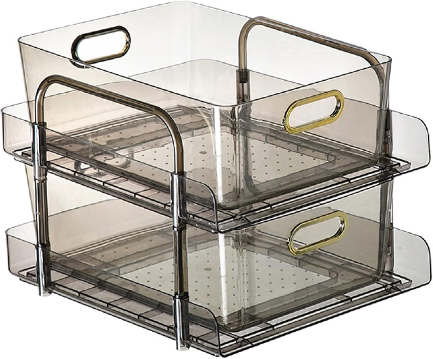 Kitchen Organizer 2-Tier Organizer - Pull Out Under Sink Cabinets Storage Baskets with Handles - Clear Sliding Storage Drawer - for Kitchen, Bathroom, Office/Green/Heightened (Gray Standard)
