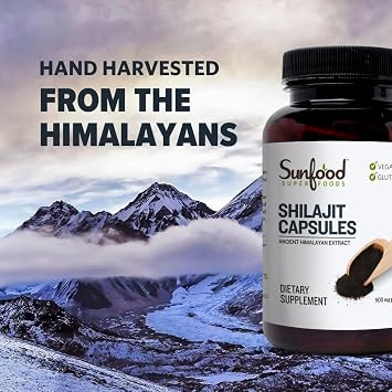 Sunfood Superfoods Raw Shilajit Capsules - Shilajit Resin Supplement for Women & Men, Ancient Himalayan Extract with Fulvic Acid, Mineral Rich Wellness Support - 90 Capsules
