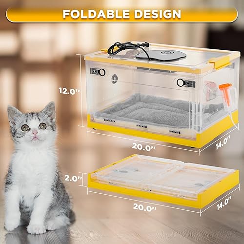 Miniatura 5 de TURBRO Incubadora de mascotas de 55 L, control de temperatura de precisión para el cuidado de cachorros y gatitos, con velocidad de ventilador
