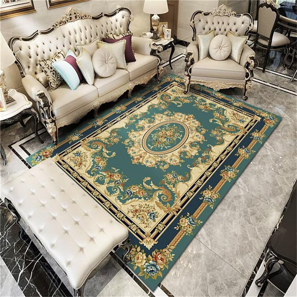 Tapis salon pas cher 60x110 vert avec motif floral pour chambre