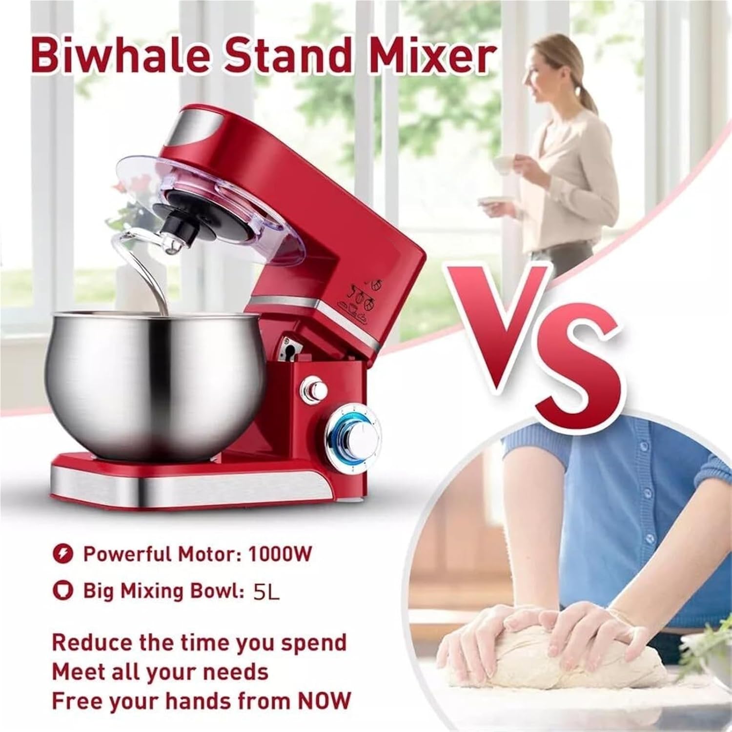 Electric Stand Mixer, Stand Mixer, 400W, Electric Kitchen Portable Lightweight Mixer With Stainless Steel Bowl, Dough Hook, Whisk, Beater