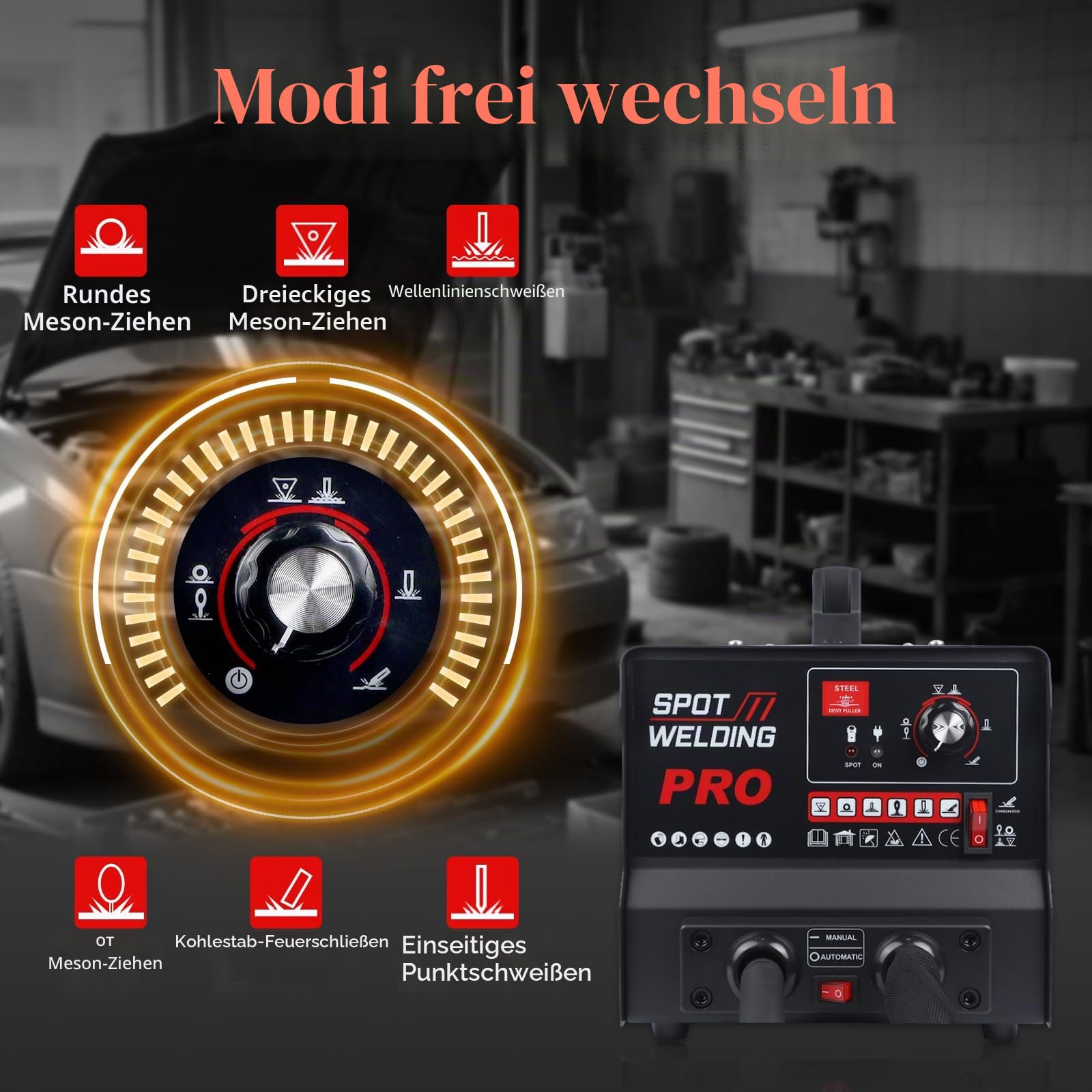 220V Karosserie Ausbeulspotter,3500W Bolzenschweißgerät für Karosserie-Dellenreparatur-Set – mit automatischer/manueller Schweißfunktion und 6 Schweißmodi PRO