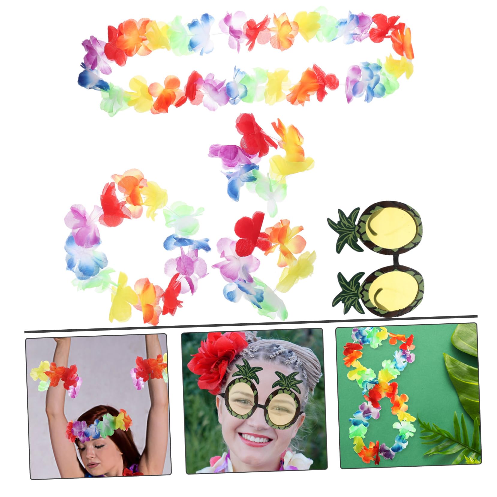 Abaodam 2 Juegos Gafas Hawaianas Collar De Fotos Para Fotos Collar Hawaiano Collar De Flores De Simulación Collar De Flores Hawaianas El Plastico Ropa Playa Banquete