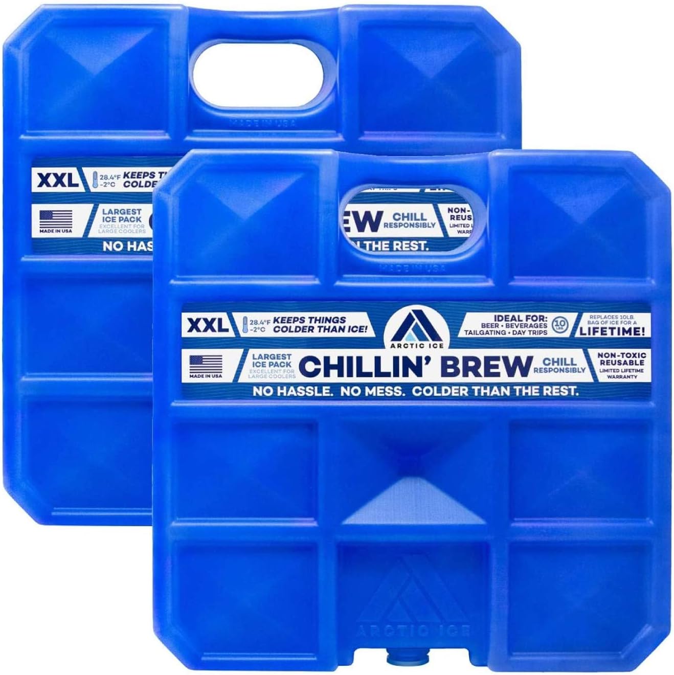 Arctic IceChillin' Brew Series Long Lasting High Performance Ice Pack for Beer, Beverages, Tailgating, Day Trips and More - Freezes at 28 Degrees (2-Pack) (Medium 1.5 LB)