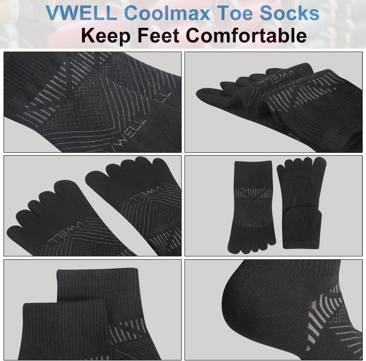 VWELL Toe Socks for Men and Women COOLMAX Five Finger socks Athletic Running Sock Quarter Ankle Toe Socks (3Pairs) - Image 5