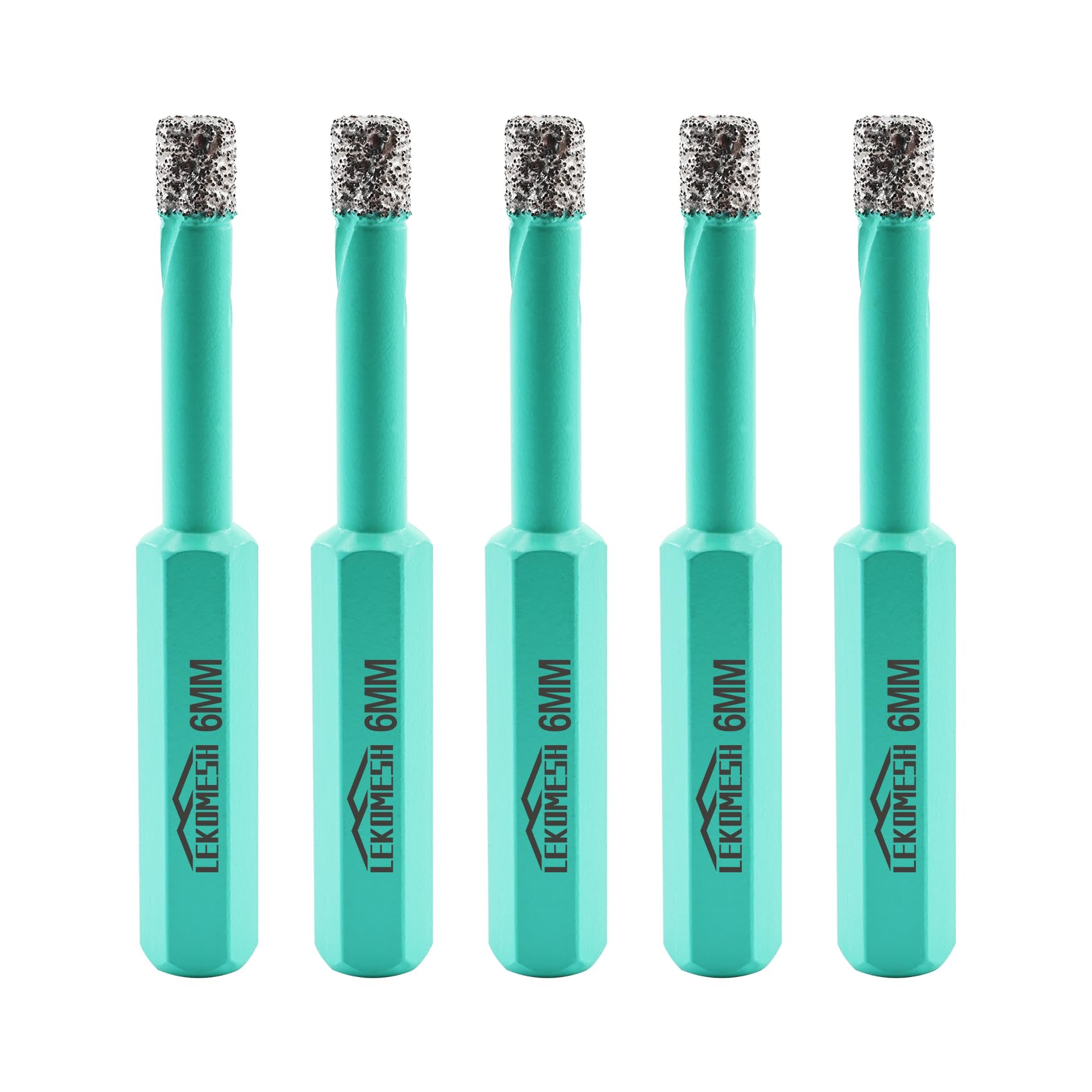 LEKOMESH Diamond Core Drill Bits Tile Hole Saw Cutter 6MM 5pcs HEX Shank Dry Drilling for Porcelain Ceramic Tile Granite Marble Stone Vacuum Brazed