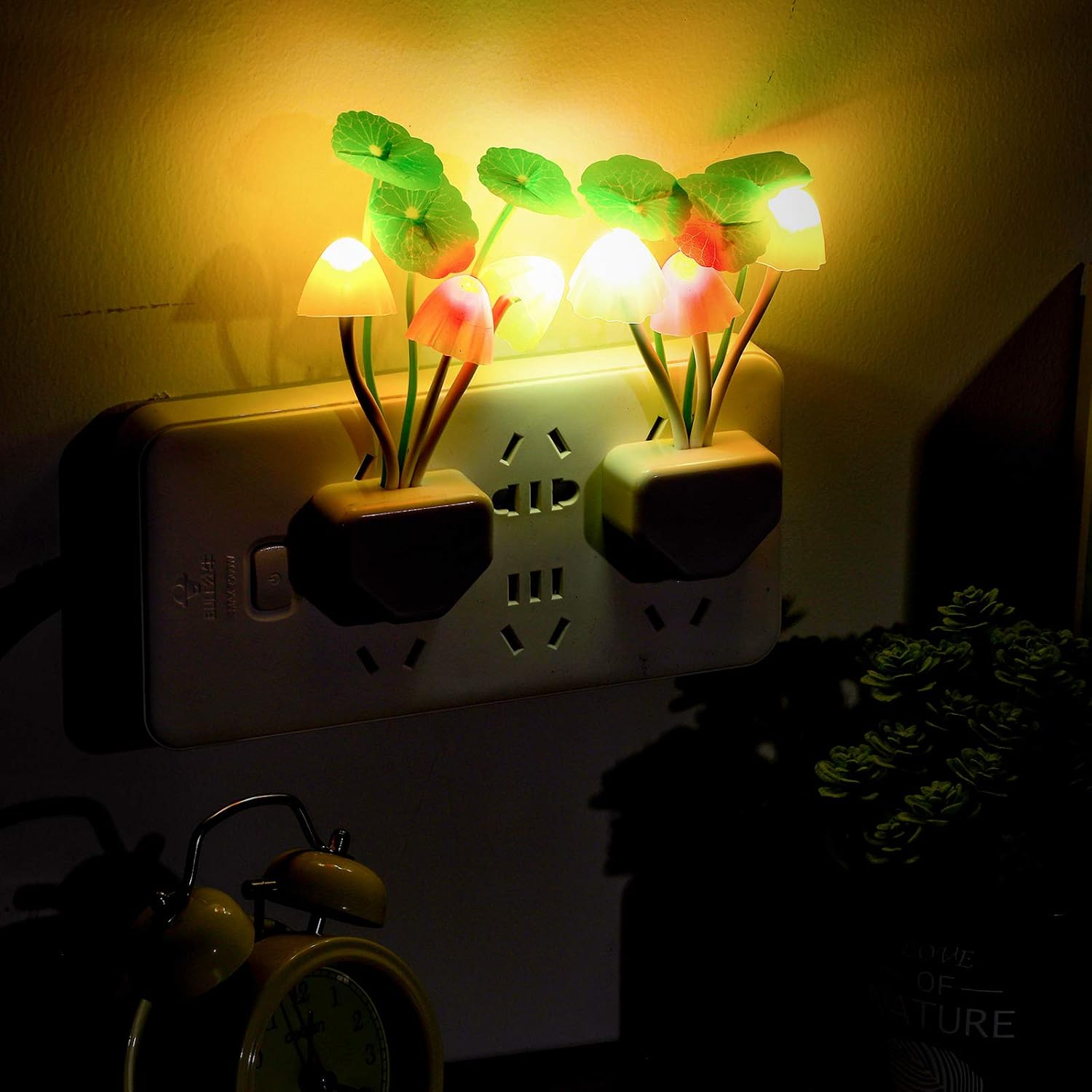 4 Pieces LED Mushroom Night Light Lamp Plug in Mushroom Night Lamp Lights Wall Lamps Nightlight Mushroom Lamp for Adults Kids Thanksgiving Day Christmas