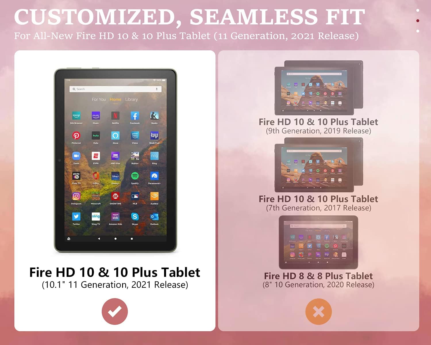 Dadanism Case for All-New Kindle Fire HD 10 Tablet(11th Generation 2021 Release) & Fire HD 10 Plus Tablet, Premium PU Leather Lightweight Slim Smart Stand Cover with Auto Wake/Sleep, Sunset Pink
