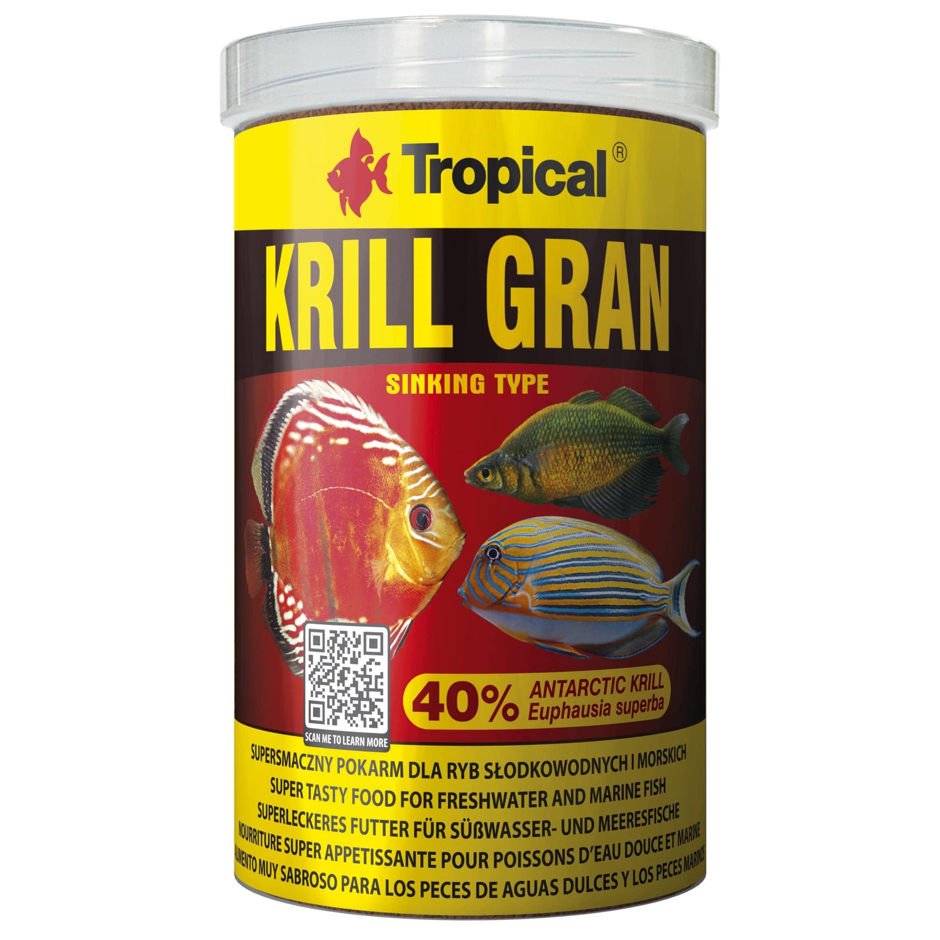 Tropical KRILL Gran 1000ml / 540g - Un alimento Muy Sabroso para los Peces de Aguas Dulces y los Peces Marinos