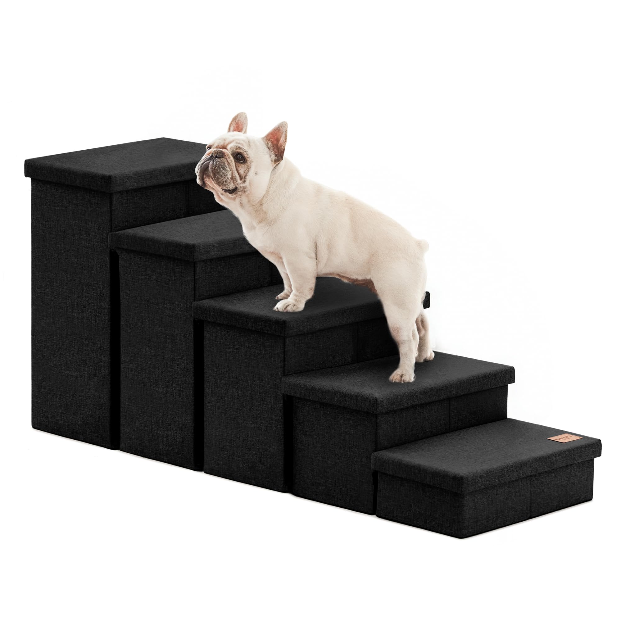 Love's cabin Dog Stairs for High Bed 22" H, Foldable Pet Stairs for Small Medium or Large Dogs Puppy with Storage for Bed or Couch, Cat Dog Steps Ramp with Zip up to 200 lbs, Black, 5 Steps โ image 1
