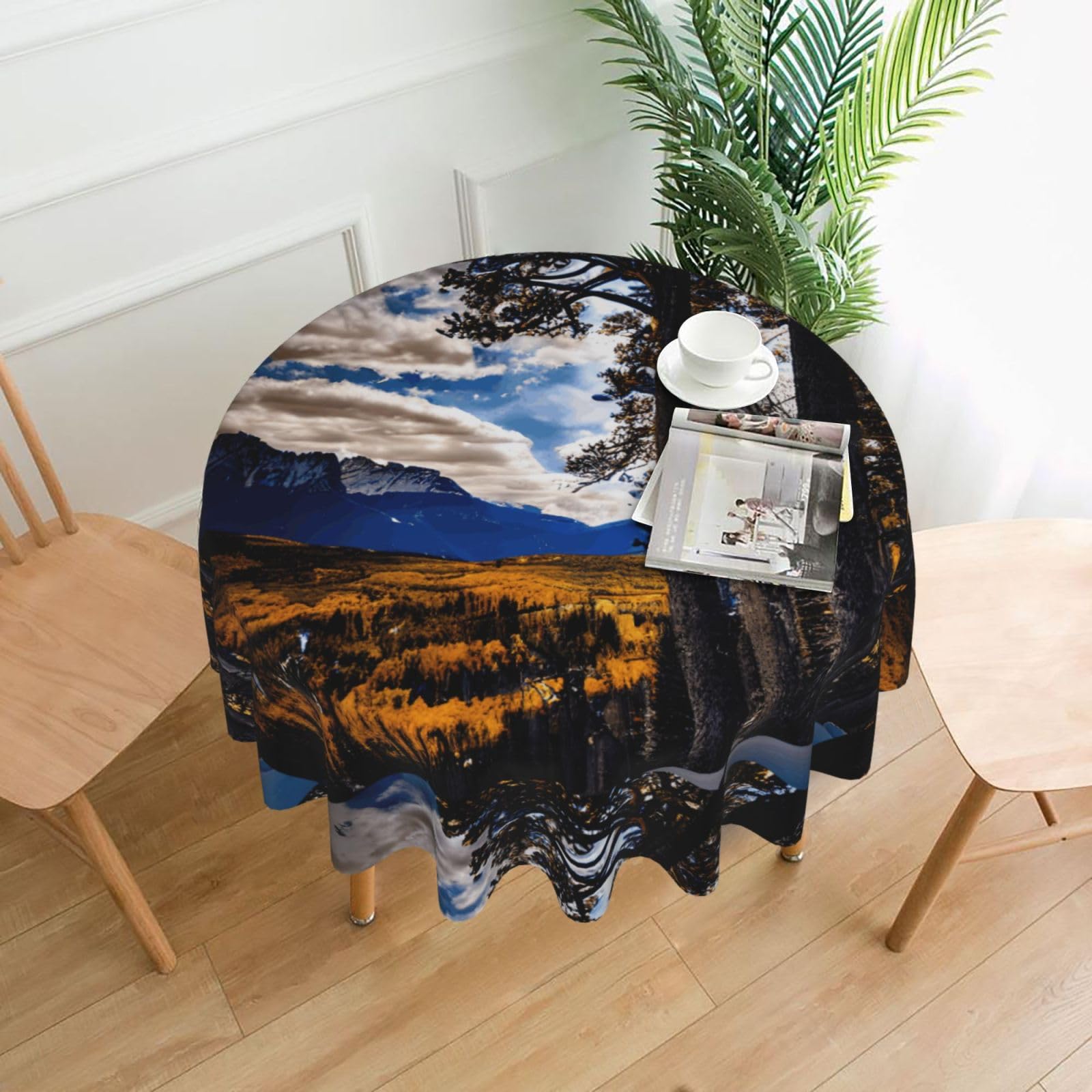Nbtghga Rocky Mountain Range Print Tablecloth Round Border Table Cloth Cover Decorative For Party Holiday Dinning Tabletop Home