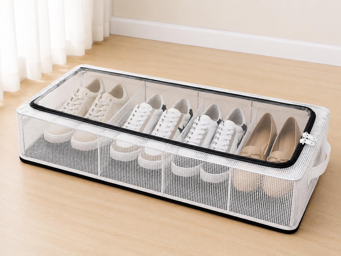 Shoe Storage Box, Clear Stackable Shoe Organizer for Closet, Foldable Space Saving Sneaker Shoe Rack Container Bin Holder, Transparent, Pack of 1-image-11