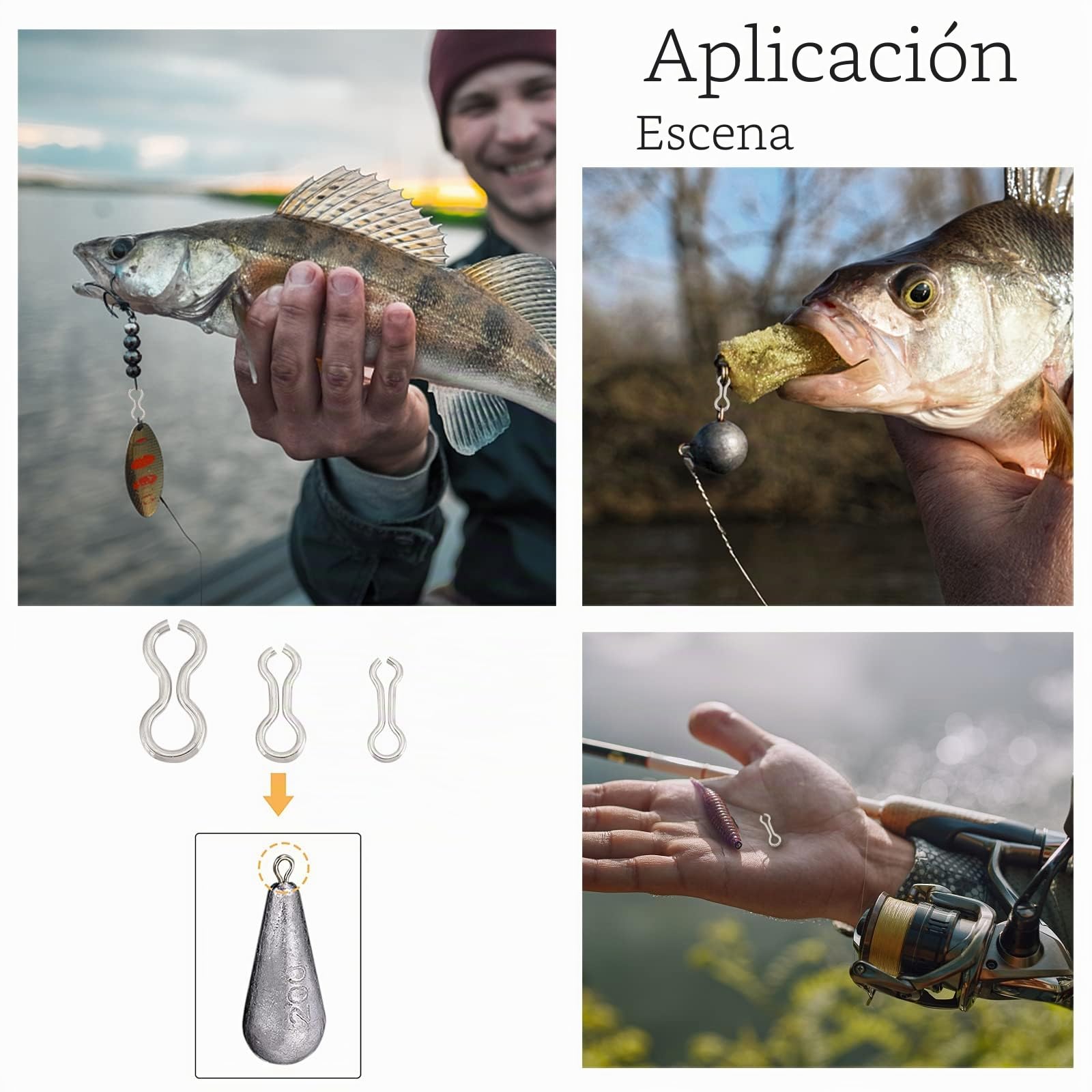 SUPERFINDINGS 240pcs 3 tamaños Pesca Sinker Eyes Eyelets DIY Señuelos Pesca Ojal Acero Inoxidable 8 Shape Loops Ojales Clip Giratorio para Pesos Plomo Moldes Aparejos Accesorios