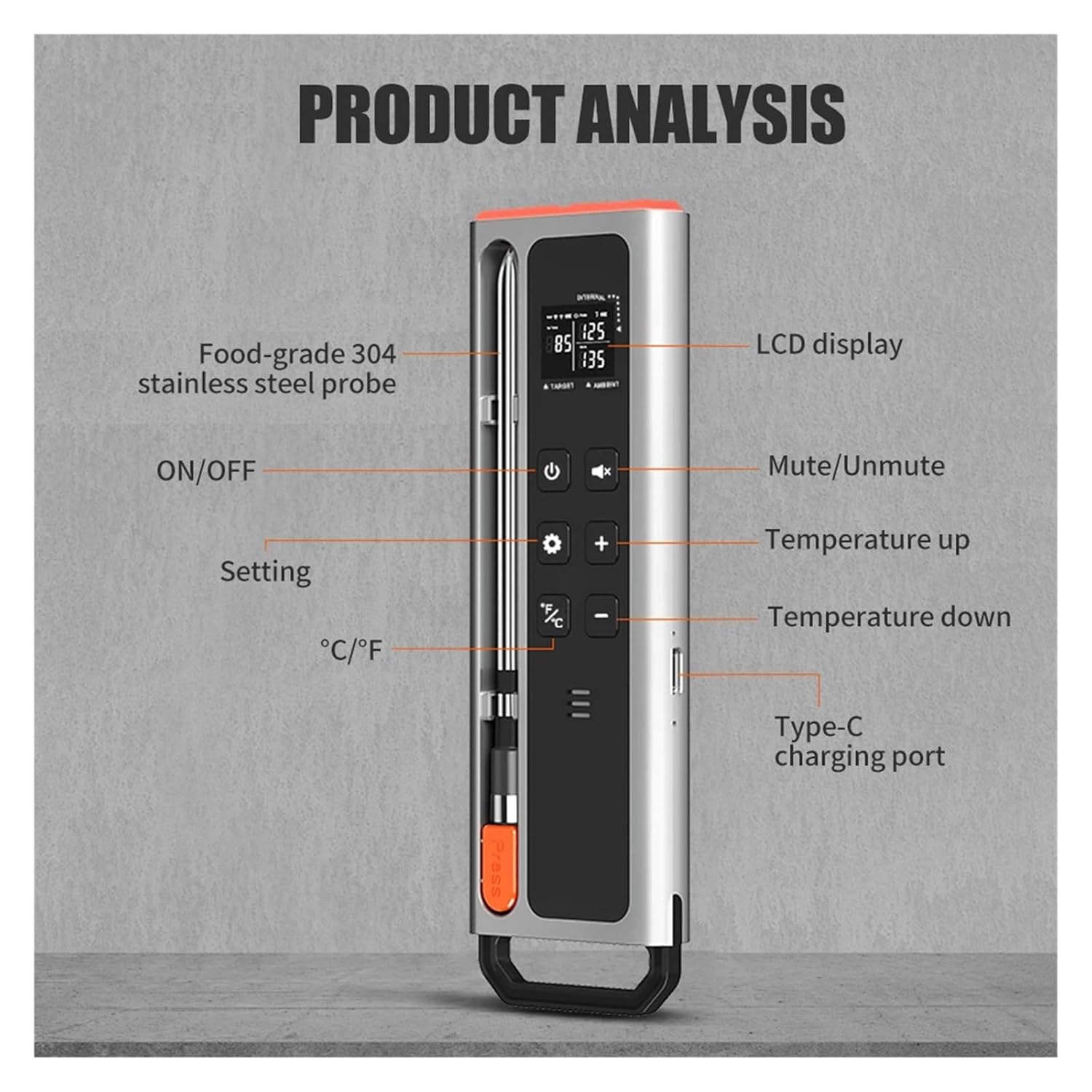 Smart Bluetooth Wireless Digital Meat Thermometer for Barbecue, Grill, Air Fryer & Kitchen Cooking