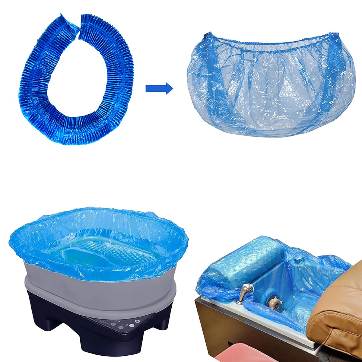 Premium Pedicure Spa Liners 48" x 48" x 10 mic, 400 PCS Disposable Foot Bath Bags, Extra Thick and Durable, Perfect for Chair Spas and Foot Tubs – Blue
