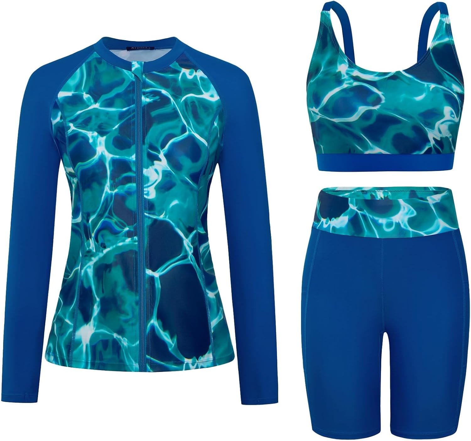 Arolina Womens Rash Guard Long Sleeve Swim Shirts Swimsuit 2026 Bathing Suit with Womens Swim Shorts & Two Pockets
