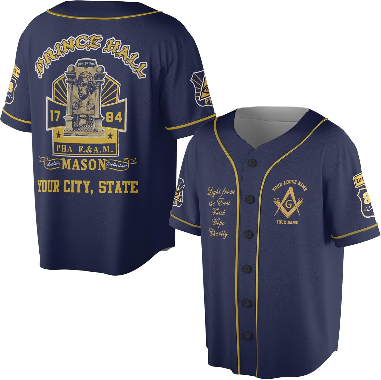 Personalized Lodge Name, Masonic Prince Hall PHA F&A.M Freemasonry 3D Baseball Jersey S-5XL
