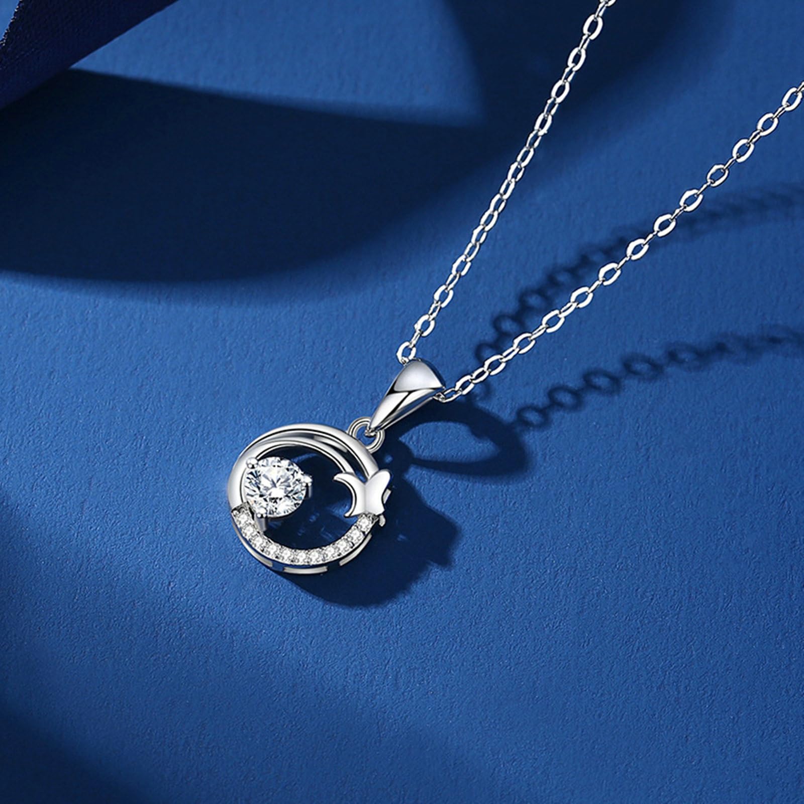 Ciondolo in Oro 9/14/18 Kt Donna, Cerchio Farfalla con Rotonda Moissanite Collana Oro 375/585/750, 40+5cm