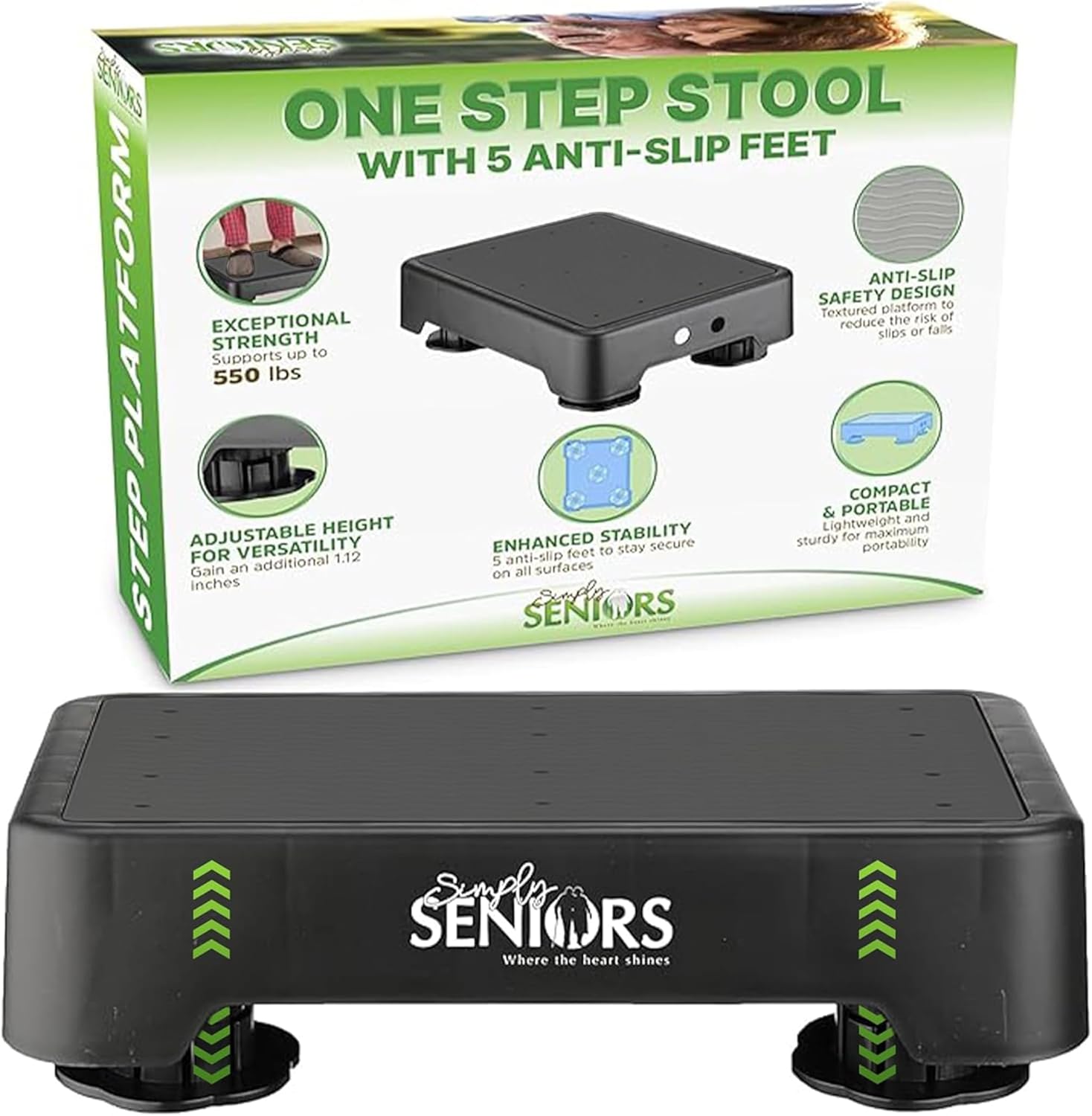 Small Step Stools for Adults - Noctilucent Small Mobility Aid for Seniors - Portable Heavy Duty Plastic Step Platform & Bed Steps for High Beds for Adults - Assist Device for Kitchen Bathroom Toilet