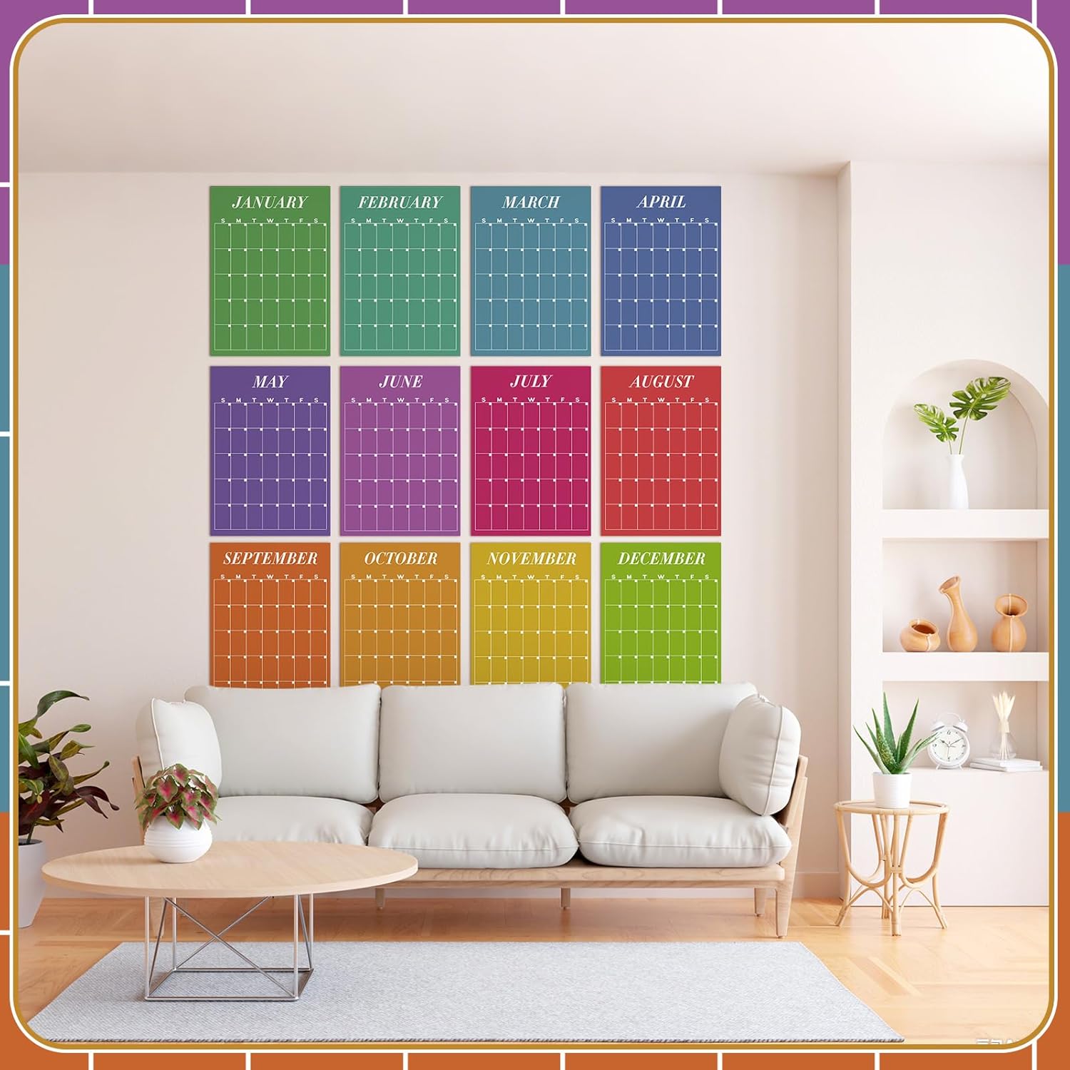 2026-2027 Colorful Large Wall Calendar 16‘'x 20‘' Bright Undated New Year Blank Planner Dry Ease Reusable Yearly Calendar 12 Month Annual Erasable Planner for Office Home Classroom Candy 12"W x 16"H