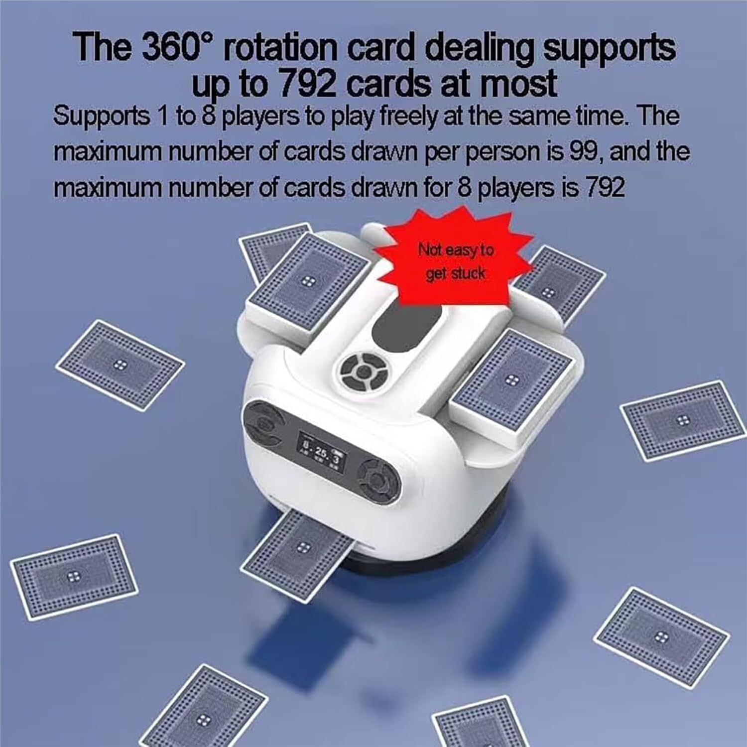 Automatic Card Shuffler Machine, Poker Card Shuffler, Electric Card, 360°, LCD Display, Rechargeable, for 1-8 Players, Family Gatherings Use, Travel