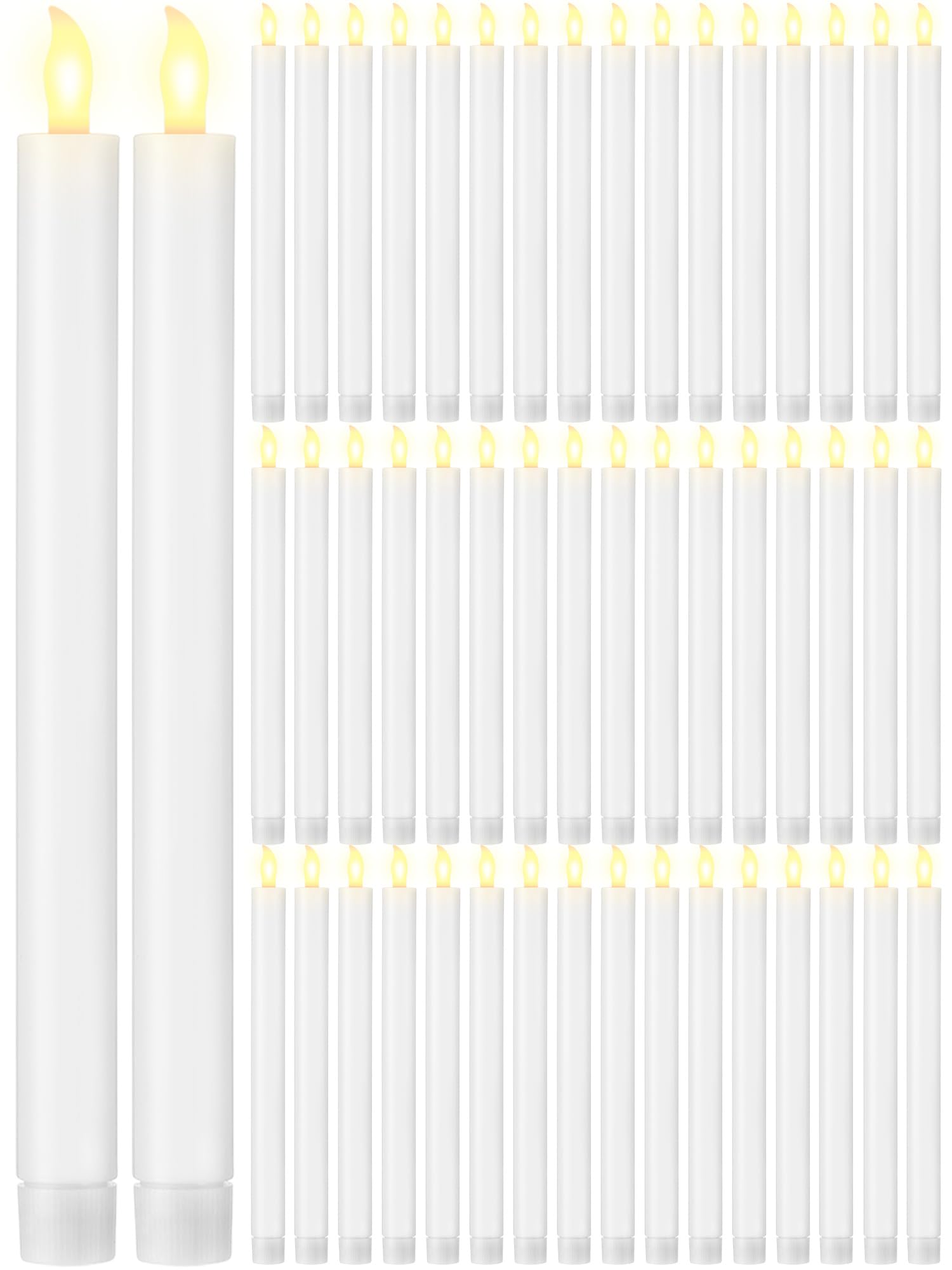 Funtery 48 Pcs Flameless LED Taper Candles,White,10",Modern Style