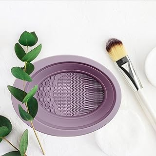 طبق صغير من السيليكون لتنظيف فرش المكياج، وسادة تنظيف فرش المكياج سهلة التنظيف مع سطح مزخرف متعدد الألوان.