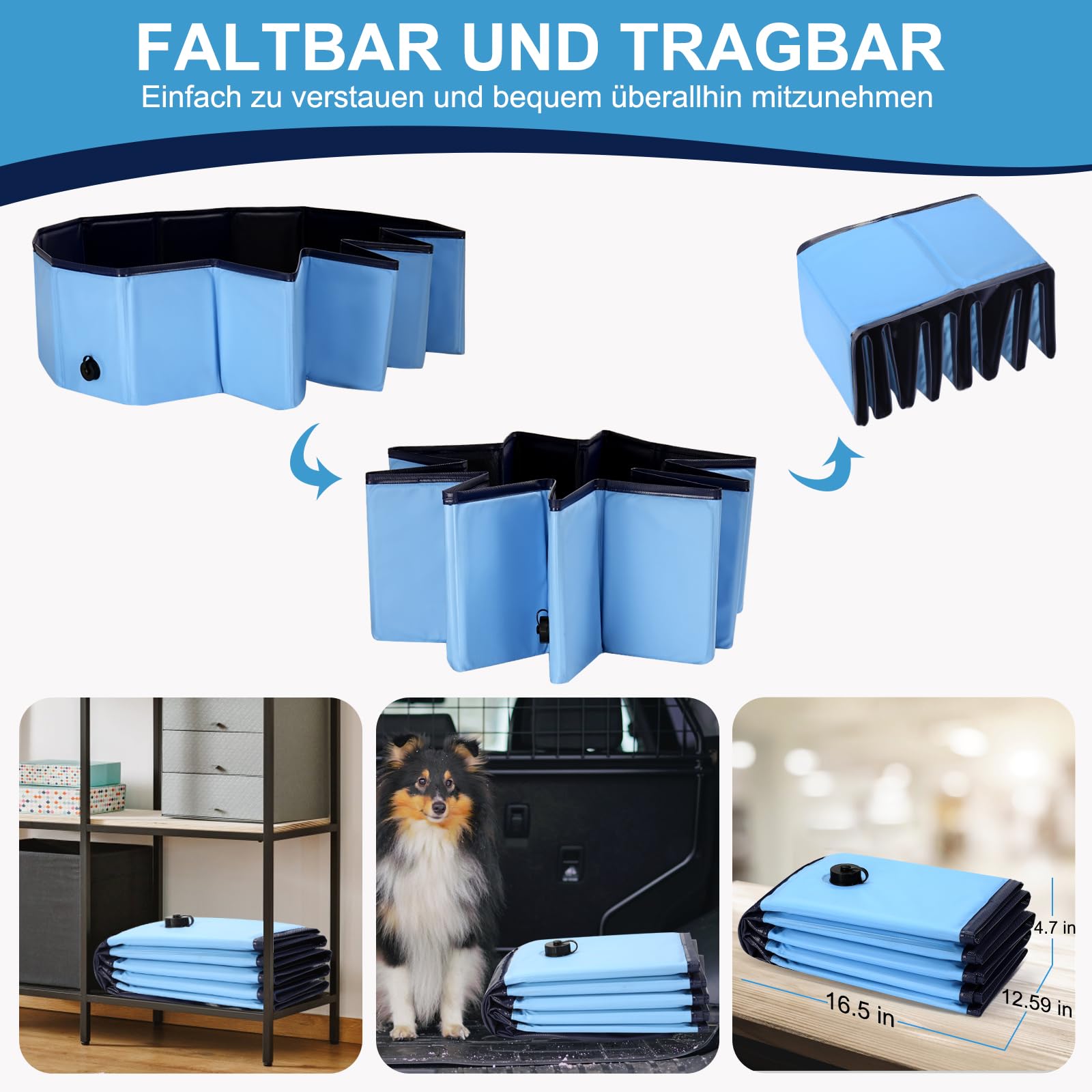 Hundepool faltbar rutschfest 160 x 30cm Schwimmbecken für Hunde verdickt PVC