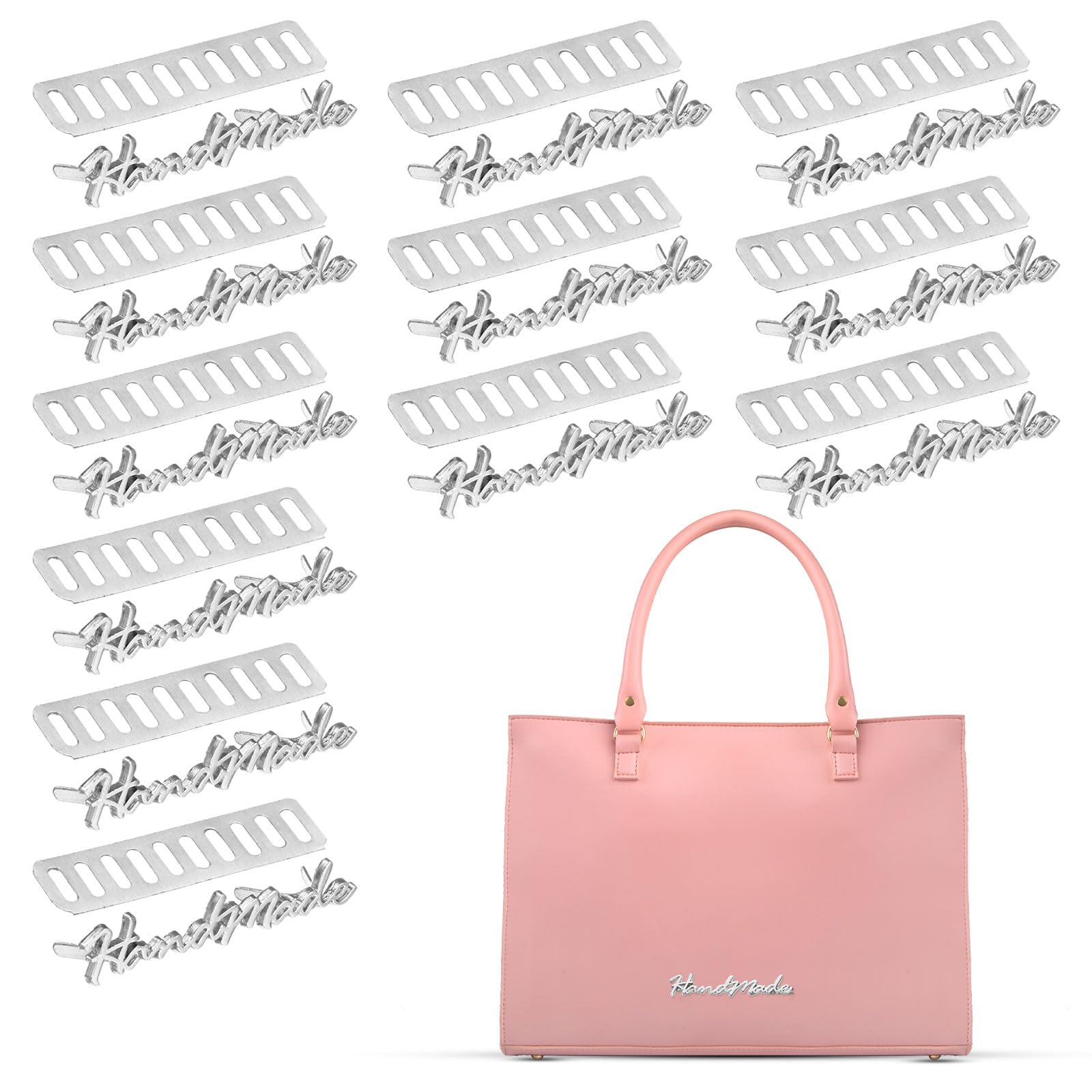 TIXIPEM 1.97 x 0.39 in Handmade Metal Letter Tags Label [12PCS] - Hand Made Purse Bags Sewing Labels with Shim Use for DIY Crafts & Bags Making & Accessories - [Silver Tone]
