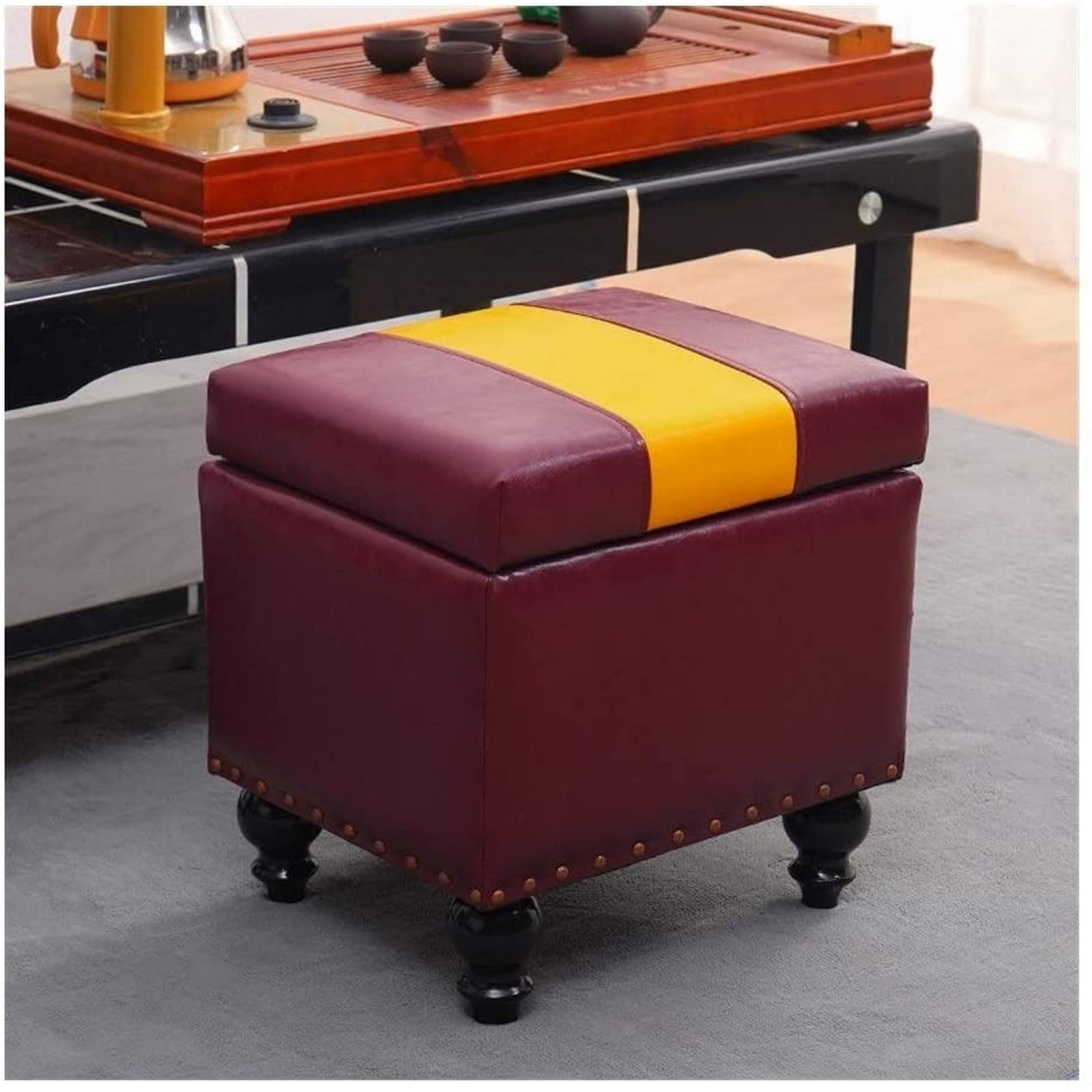 Repose-pieds avec coffre de rangement jaune | Tabouret rembourré pour salon et chambre