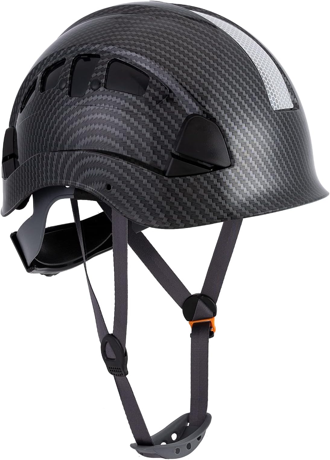 LOHASPRO Hard Hats Construction Safety Helmet ANSI Z89.1 Approved OSHA Hardhat, Vented Carbon Fiber Black Hard Hat with Chin Strap Tree Rescue Arborist Helmet(Black Graphite Pattern)