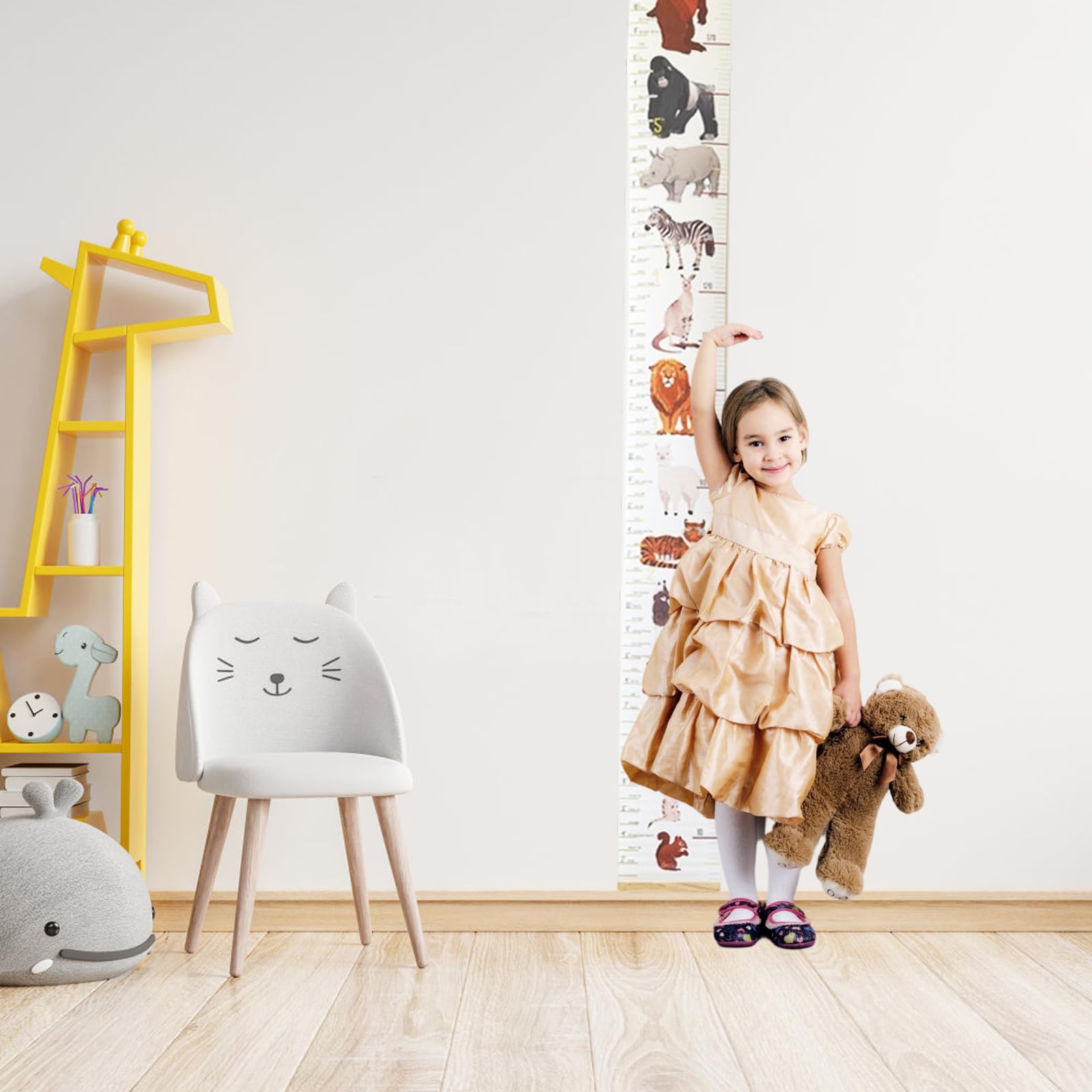 Medidor Niños Pared, 195 cm x 20 cm Medidor Altura Gráficos de Crecimiento para Colgar en la Pared, Tabla de Crecimiento con Gancho, para Decorar Habitación de Children y Bebé(Patrón de Animales) — view 7