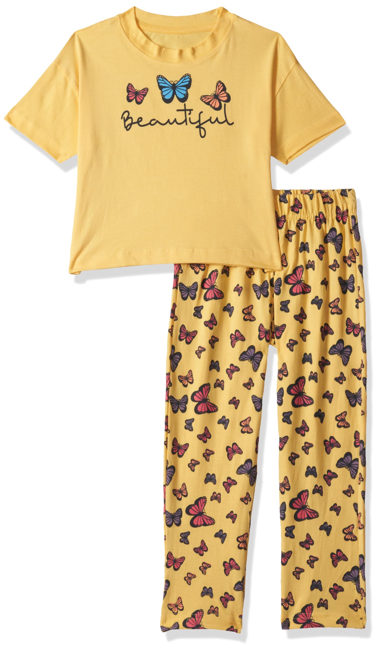 T2F Girls Cotton Printed Oversized Fit Crop Top and Pant Pajama Set