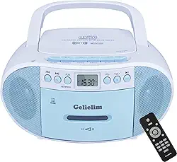 Gelielim Combo De Cd E Toca-Fitas Boombox, Tocadores De Cd Portáteis Boom Box Para Casa Com Bluetooth, Rádio Am Fm, Suporte Para Controle Remoto/Aux/Usb/Fone De Ouvido, Alimentado Por Ca/Bateria, V