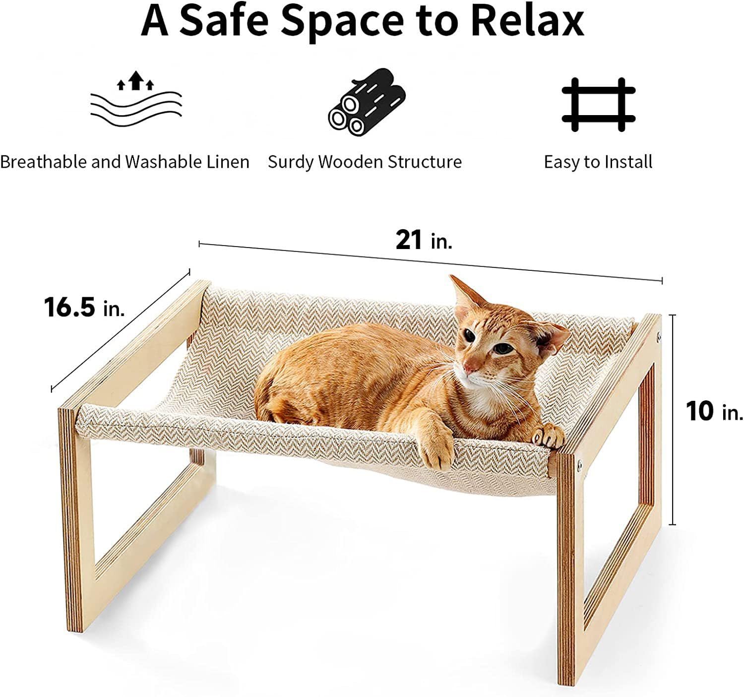سرير للكلاب من بابوريتش، سرير قطط كبير جيد التهوية، ارجوحة خشبية للقطط في الهواء الطلق، 21 × 16.5 انش، اثاث للحيوانات الاليفة المرتفع مناسب للقطط والجراء والارانب والحيوانات الصغيرة