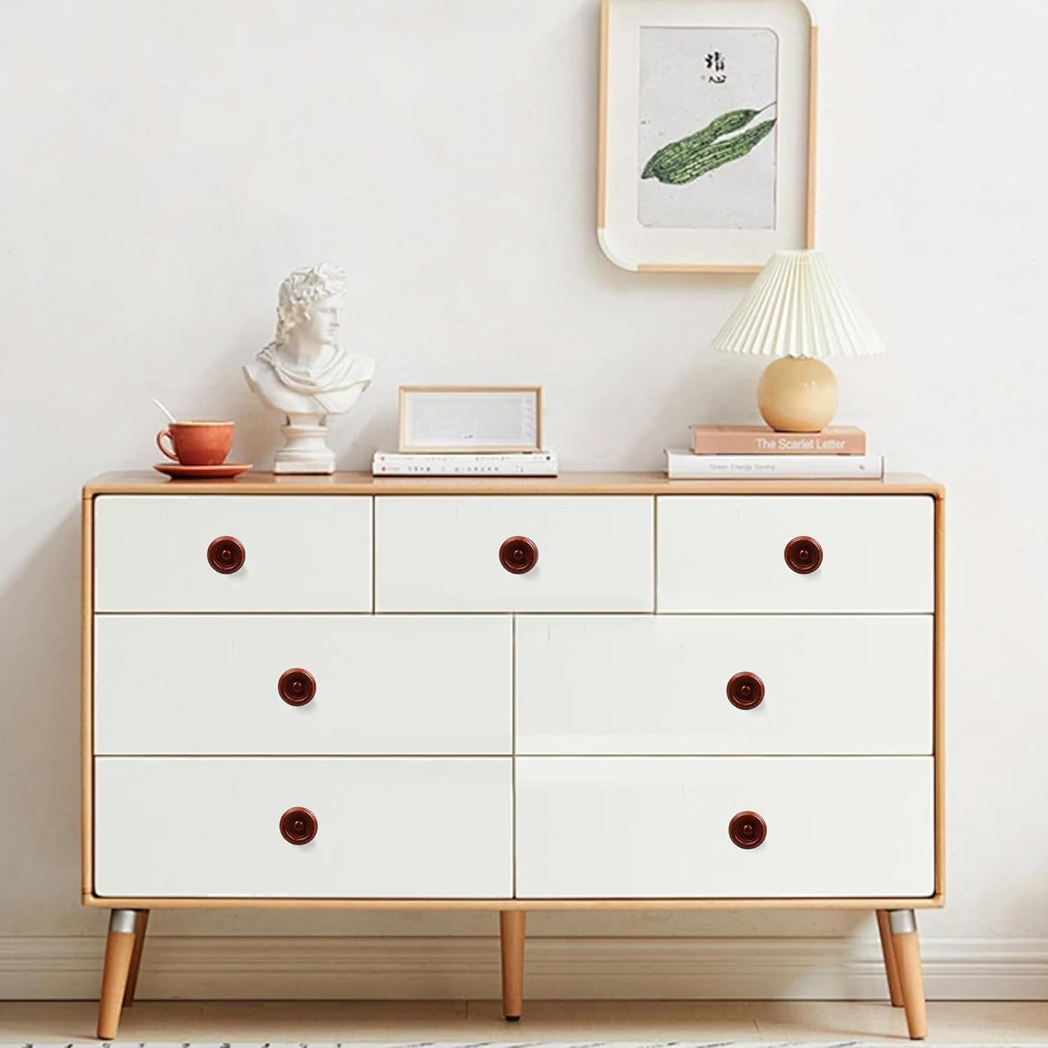 12Pcs 1.5" Round Wooden Drawer Knobs, Finished Mushroom Shape Cabinet Pulls Handles, Natural Wood Dresser Knobs for Kitchen Cupboard Furniture Wardrobe, Light Brown