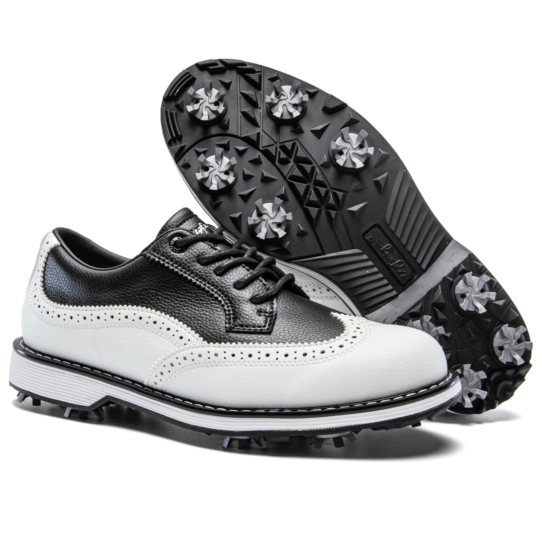 UOFEIY Men’s Spiked Golf Shoes, Water-Resistant Lightweight Golf Sneakers, Soft Spike Traction Outsole for Course & Clubhouse, Walking & Training
