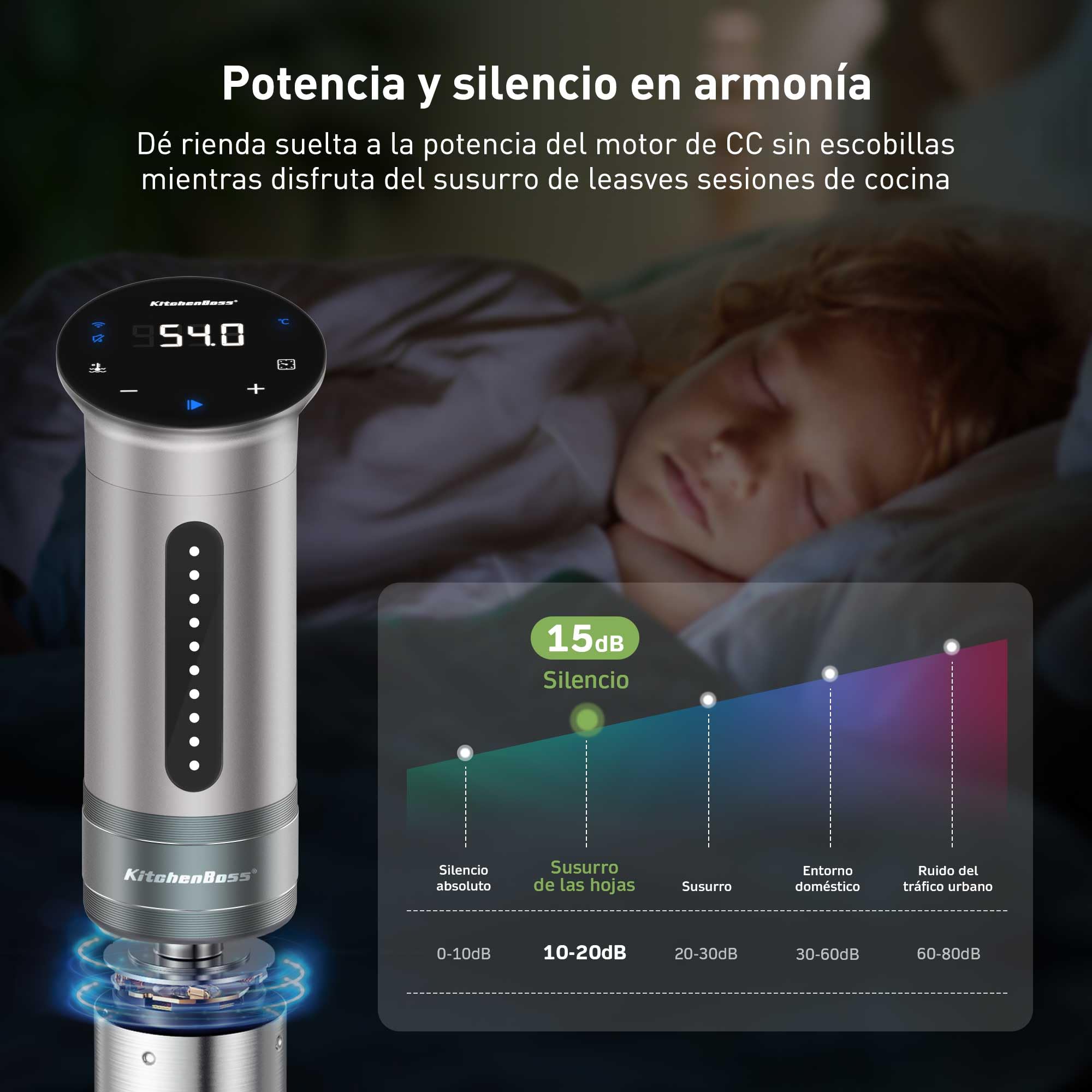 KitchenBoss Roner Sous Vide Wi-Fi: 1100W LED termostato de inmersión roner cocina baja temperatura ajuste de temperatura preciso temporizador para cocinar cocción de precisión para nutrición
