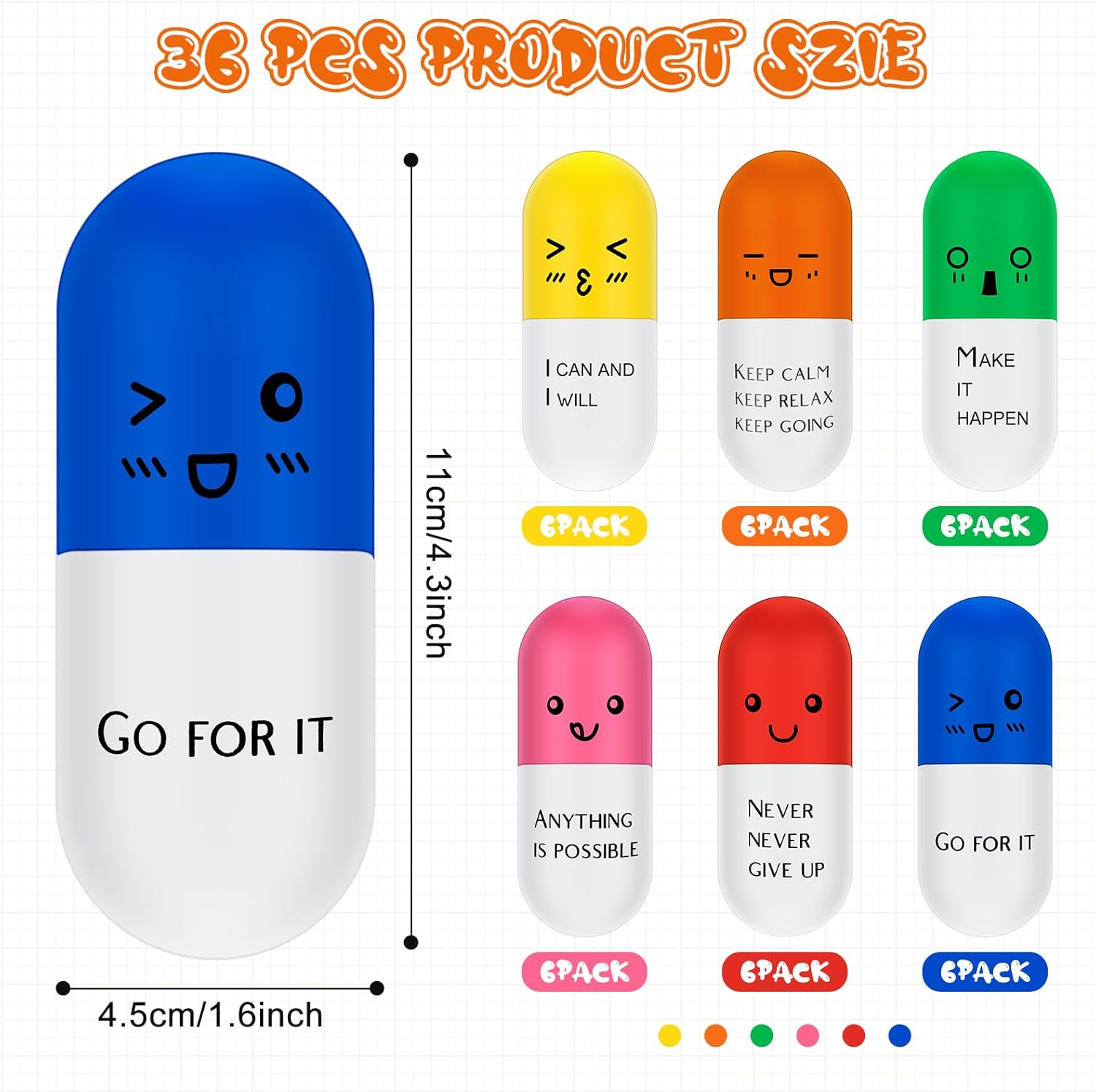 Jenaai 36 Pcs Vitamin Pill Stress Balls Motivational Squeeze Stress Relief Balls Pill Shaped Foam Squeeze Ball Anger Management Toys Grip Strengthener for Adults Anxiety Fidget Nursing