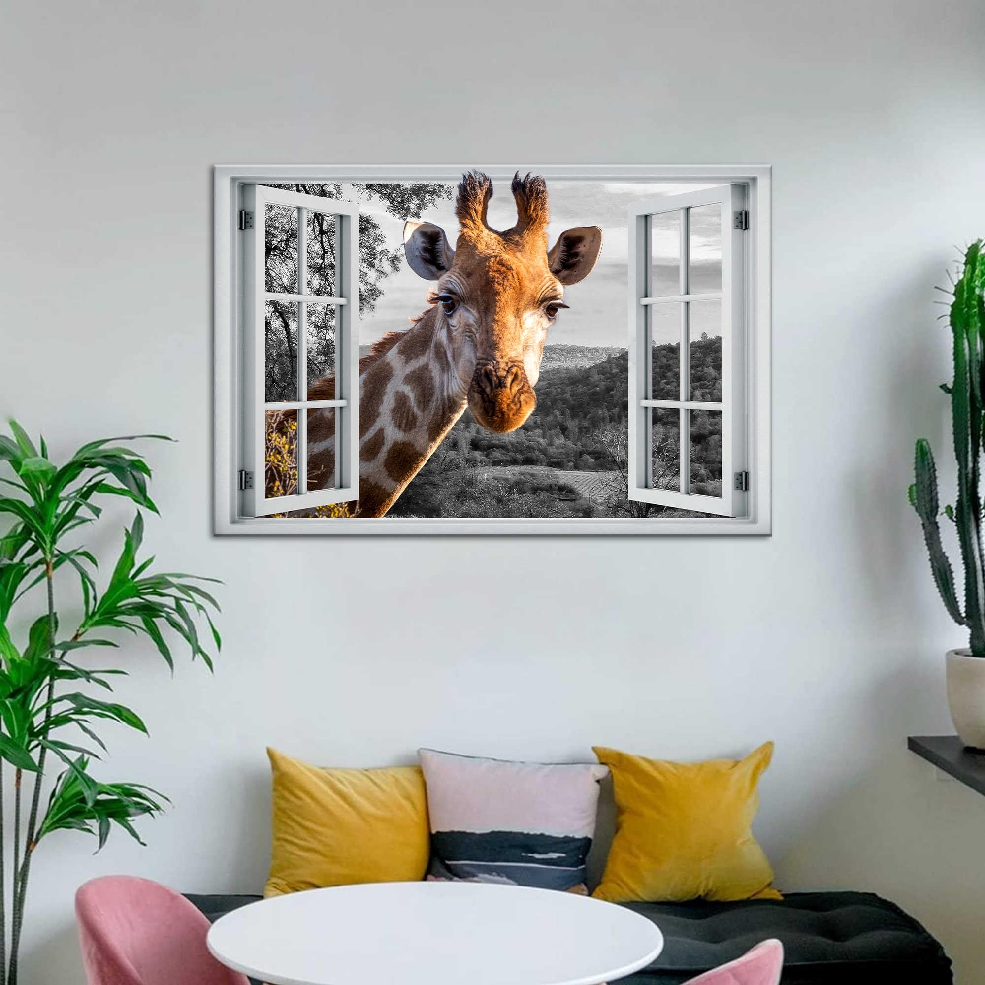 Large Framed Wall Art - Giraffe Landscape Canvas Painting 36x24 Inches For Living Room - View #4