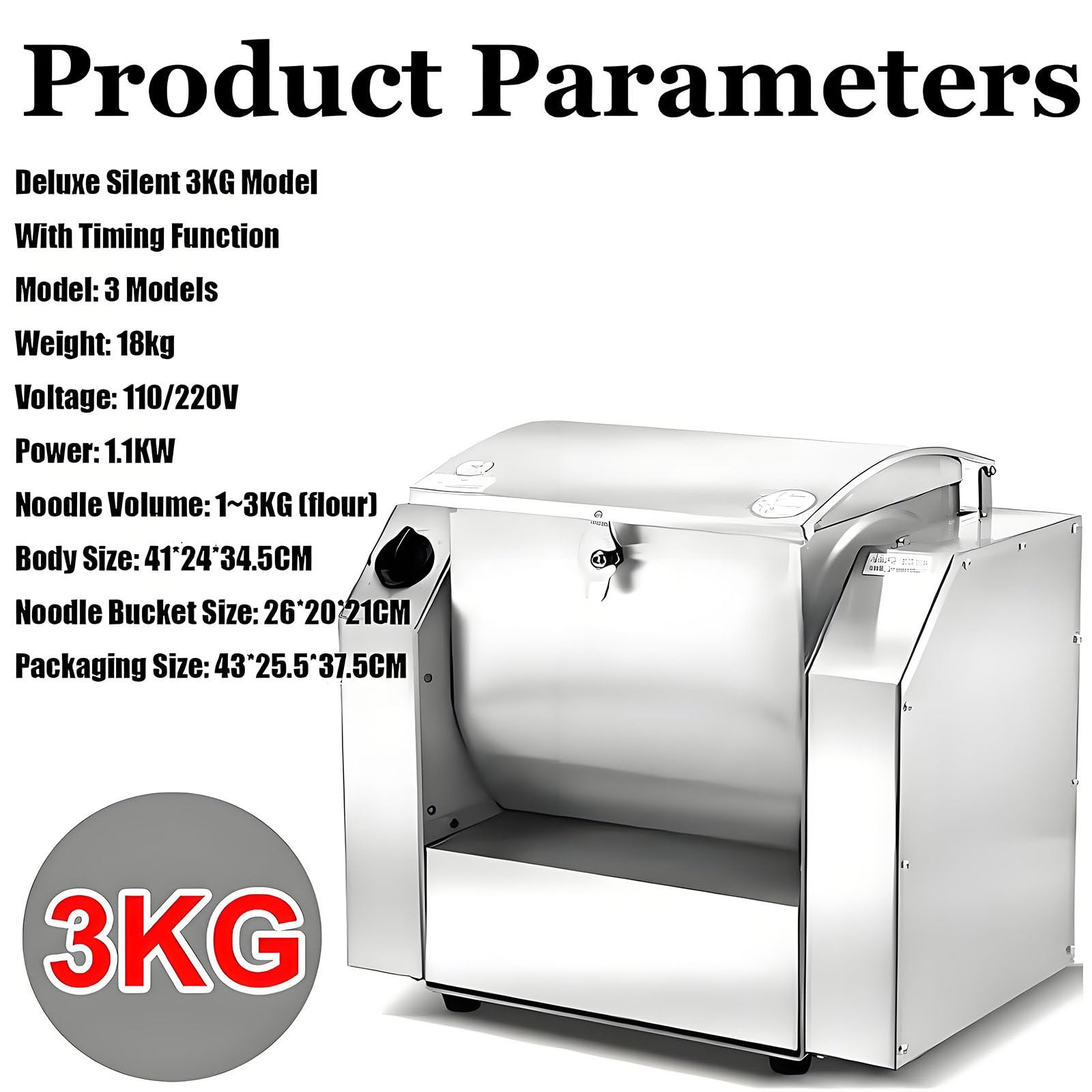 Impastatrice Elettrica, Impastatrice Professionale, Macchina Professionale da 30 kg/H, Macchina in Acciaio Inox, per Preparare Pasta, Pizza, Maionese E Altro 3kg