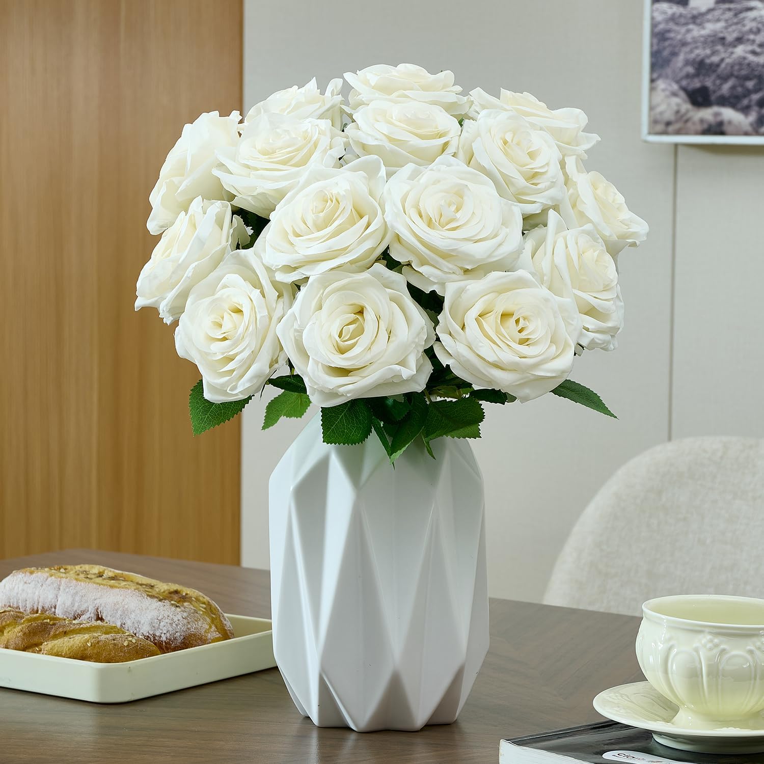 100 Pcs White Rose Artificial Flowers Bulk, Ivory Silk Fake Roses with Long Stem for Wedding Decoration, Bridal Bouquets, DIY Flower Wall, Party Table Centerpieces, Home Decor - Image 3