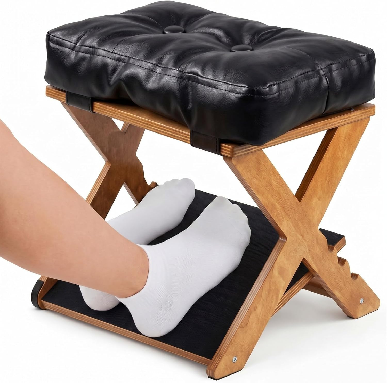 Unittype Double Step Foot Rest for Under Desk – Ergonomic Footrest with Massage Surface, Non-Slip Adjustable Wooden Foot Stool with Cushion for Improving Sitting Posture, Office Work & Home(Walnut)