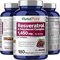 Vista 4 de NusaPure Complejo de resveratrol y polifenol 1450 mg 180 cápsulas vegetarianas (sin OMG, sin gluten) Vitamina C